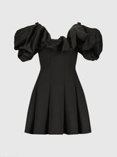Black Crepe Godet Hem Mini Dress With Faille Ruffle